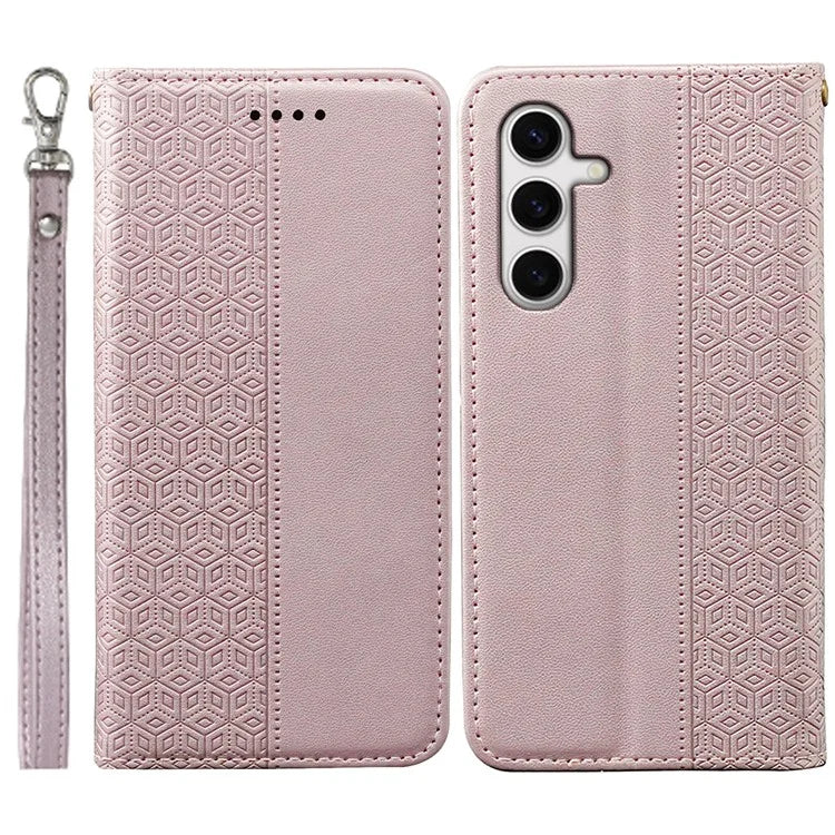 For Samsung Galaxy S24 FE Wallet Phone Case Strong Magnetic Checkered Pattern Imprint Leather Flip Cover