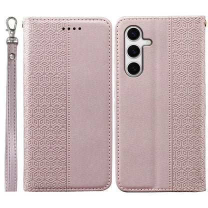 For Samsung Galaxy S24 FE Wallet Phone Case Strong Magnetic Checkered Pattern Imprint Leather Flip Cover