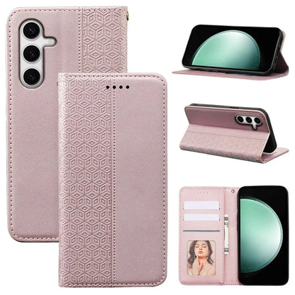 For Samsung Galaxy S24 FE Wallet Phone Case Strong Magnetic Checkered Pattern Imprint Leather Flip Cover