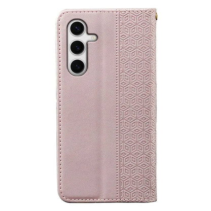 For Samsung Galaxy S24 FE Wallet Phone Case Strong Magnetic Checkered Pattern Imprint Leather Flip Cover