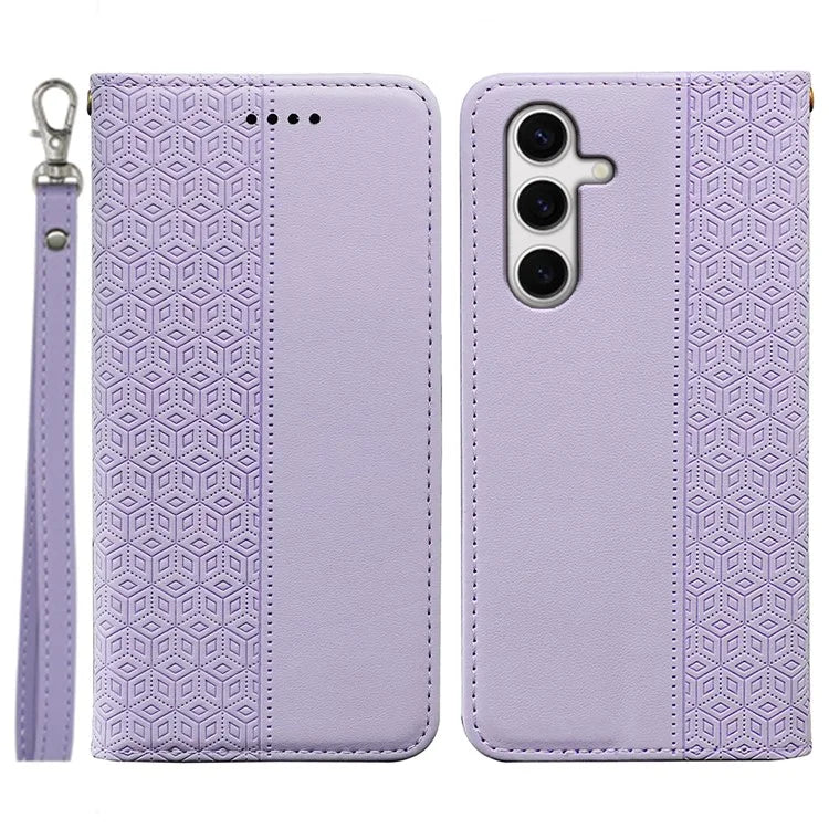 For Samsung Galaxy S24 FE Wallet Phone Case Strong Magnetic Checkered Pattern Imprint Leather Flip Cover