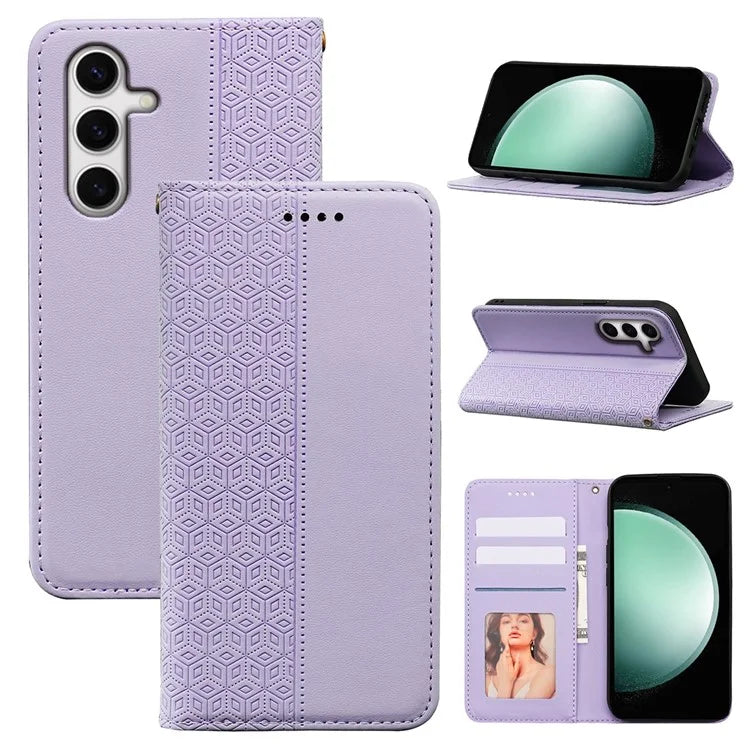 For Samsung Galaxy S24 FE Wallet Phone Case Strong Magnetic Checkered Pattern Imprint Leather Flip Cover