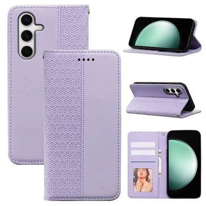 For Samsung Galaxy S24 FE Wallet Phone Case Strong Magnetic Checkered Pattern Imprint Leather Flip Cover