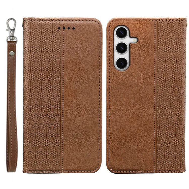 For Samsung Galaxy S24 FE Wallet Phone Case Strong Magnetic Checkered Pattern Imprint Leather Flip Cover