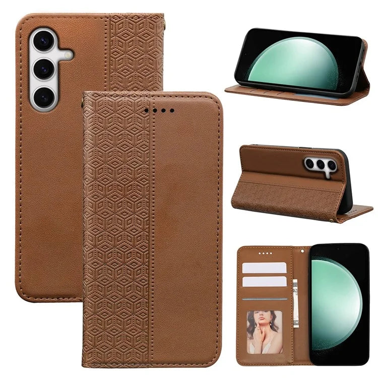 For Samsung Galaxy S24 FE Wallet Phone Case Strong Magnetic Checkered Pattern Imprint Leather Flip Cover