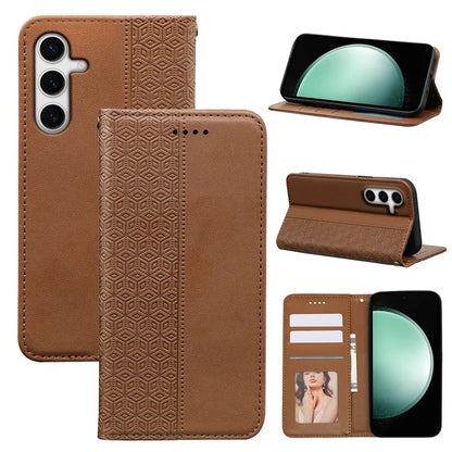 For Samsung Galaxy S24 FE Wallet Phone Case Strong Magnetic Checkered Pattern Imprint Leather Flip Cover