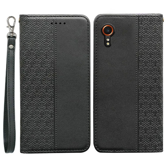 For Samsung Galaxy Xcover7 Wallet Phone Case Strong Magnetic Checkered Pattern Imprint Leather Flip Cover