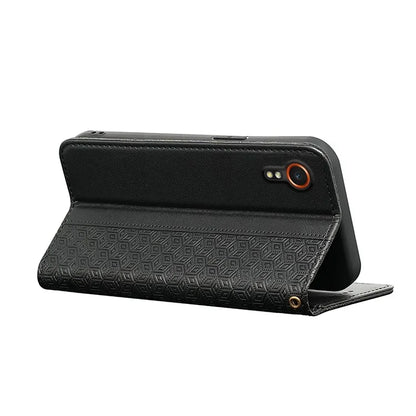 For Samsung Galaxy Xcover7 Wallet Phone Case Strong Magnetic Checkered Pattern Imprint Leather Flip Cover