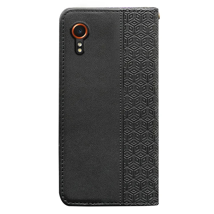 For Samsung Galaxy Xcover7 Wallet Phone Case Strong Magnetic Checkered Pattern Imprint Leather Flip Cover