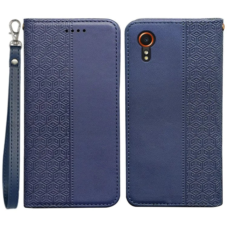 For Samsung Galaxy Xcover7 Wallet Phone Case Strong Magnetic Checkered Pattern Imprint Leather Flip Cover
