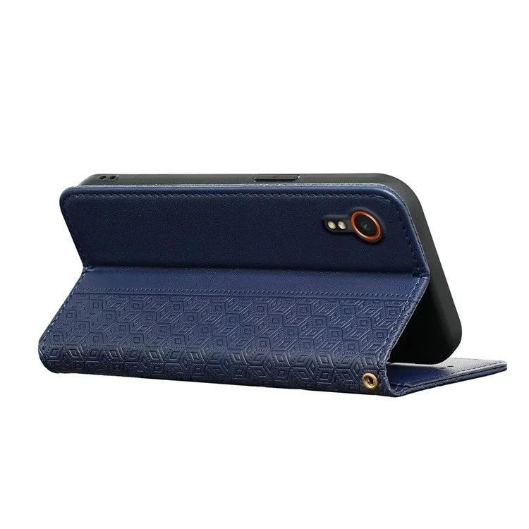 For Samsung Galaxy Xcover7 Wallet Phone Case Strong Magnetic Checkered Pattern Imprint Leather Flip Cover