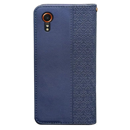 For Samsung Galaxy Xcover7 Wallet Phone Case Strong Magnetic Checkered Pattern Imprint Leather Flip Cover