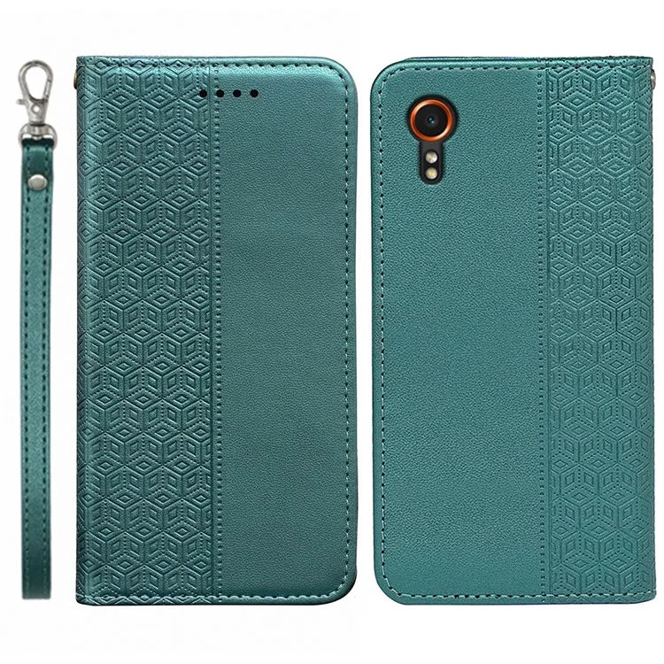 For Samsung Galaxy Xcover7 Wallet Phone Case Strong Magnetic Checkered Pattern Imprint Leather Flip Cover