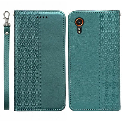 For Samsung Galaxy Xcover7 Wallet Phone Case Strong Magnetic Checkered Pattern Imprint Leather Flip Cover