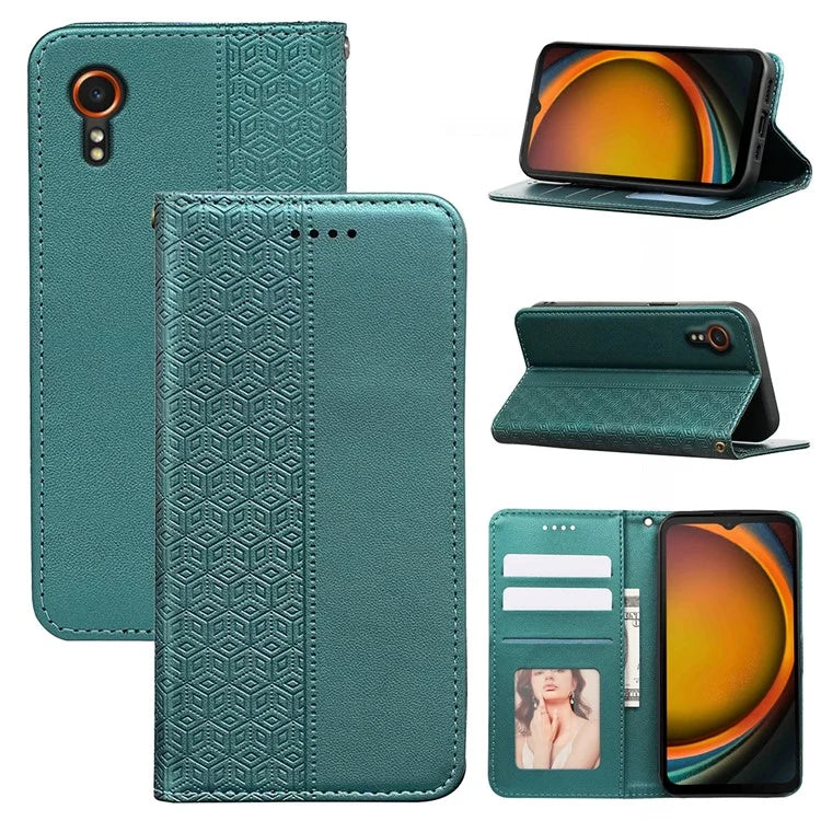 For Samsung Galaxy Xcover7 Wallet Phone Case Strong Magnetic Checkered Pattern Imprint Leather Flip Cover