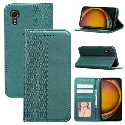 For Samsung Galaxy Xcover7 Wallet Phone Case Strong Magnetic Checkered Pattern Imprint Leather Flip Cover