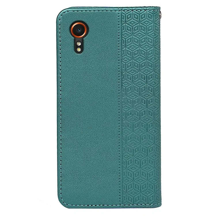For Samsung Galaxy Xcover7 Wallet Phone Case Strong Magnetic Checkered Pattern Imprint Leather Flip Cover