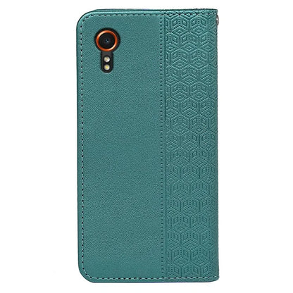 For Samsung Galaxy Xcover7 Wallet Phone Case Strong Magnetic Checkered Pattern Imprint Leather Flip Cover