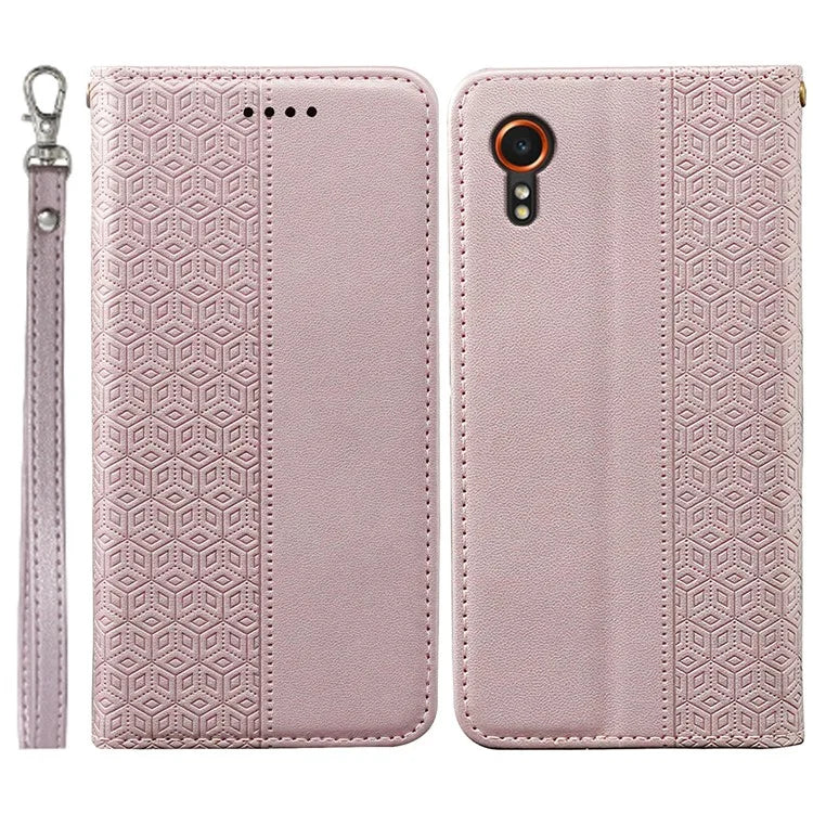 For Samsung Galaxy Xcover7 Wallet Phone Case Strong Magnetic Checkered Pattern Imprint Leather Flip Cover