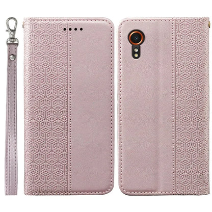 For Samsung Galaxy Xcover7 Wallet Phone Case Strong Magnetic Checkered Pattern Imprint Leather Flip Cover