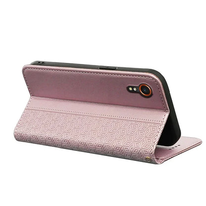 For Samsung Galaxy Xcover7 Wallet Phone Case Strong Magnetic Checkered Pattern Imprint Leather Flip Cover