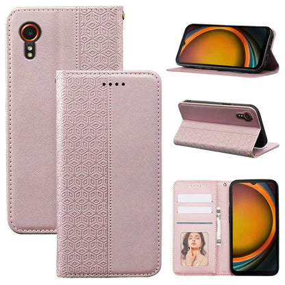 For Samsung Galaxy Xcover7 Wallet Phone Case Strong Magnetic Checkered Pattern Imprint Leather Flip Cover