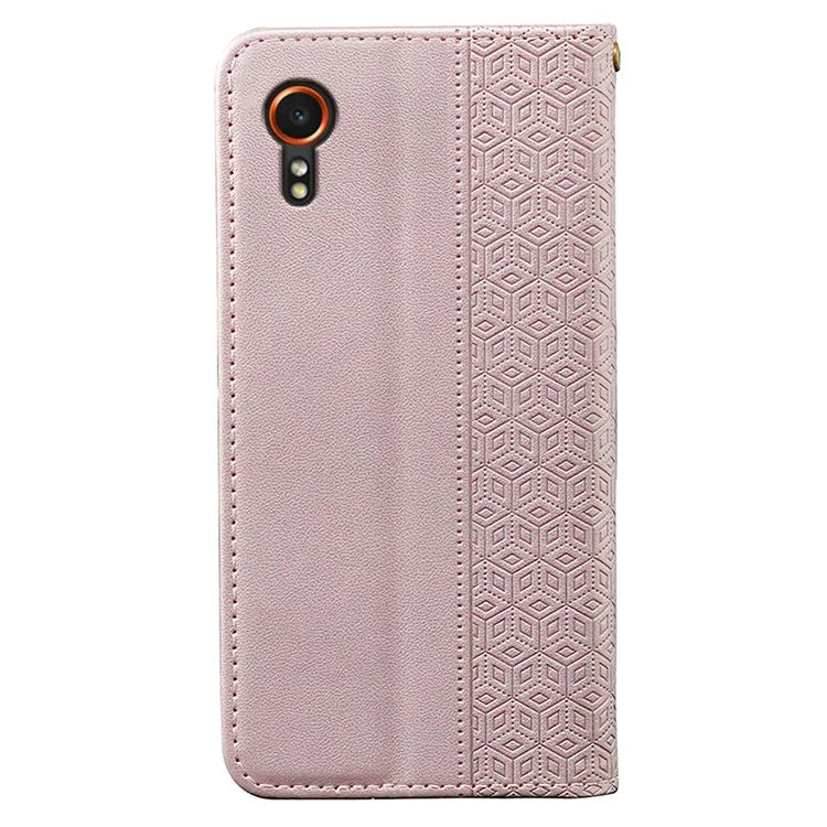 For Samsung Galaxy Xcover7 Wallet Phone Case Strong Magnetic Checkered Pattern Imprint Leather Flip Cover