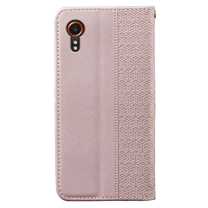 For Samsung Galaxy Xcover7 Wallet Phone Case Strong Magnetic Checkered Pattern Imprint Leather Flip Cover