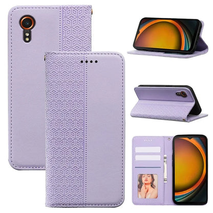 For Samsung Galaxy Xcover7 Wallet Phone Case Strong Magnetic Checkered Pattern Imprint Leather Flip Cover