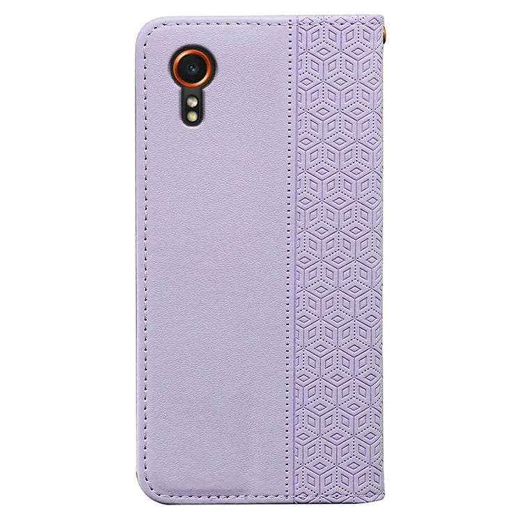 For Samsung Galaxy Xcover7 Wallet Phone Case Strong Magnetic Checkered Pattern Imprint Leather Flip Cover