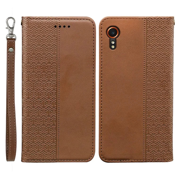 For Samsung Galaxy Xcover7 Wallet Phone Case Strong Magnetic Checkered Pattern Imprint Leather Flip Cover