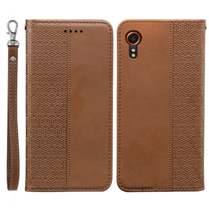 For Samsung Galaxy Xcover7 Wallet Phone Case Strong Magnetic Checkered Pattern Imprint Leather Flip Cover