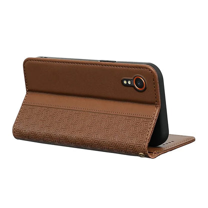 For Samsung Galaxy Xcover7 Wallet Phone Case Strong Magnetic Checkered Pattern Imprint Leather Flip Cover