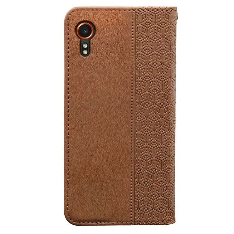 For Samsung Galaxy Xcover7 Wallet Phone Case Strong Magnetic Checkered Pattern Imprint Leather Flip Cover