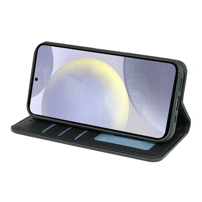For Samsung Galaxy S24+ Wallet Phone Case Strong Magnetic Checkered Pattern Imprint Leather Flip Cover