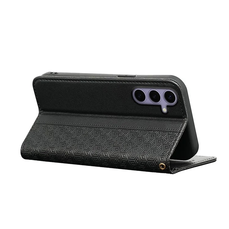 For Samsung Galaxy S24+ Wallet Phone Case Strong Magnetic Checkered Pattern Imprint Leather Flip Cover