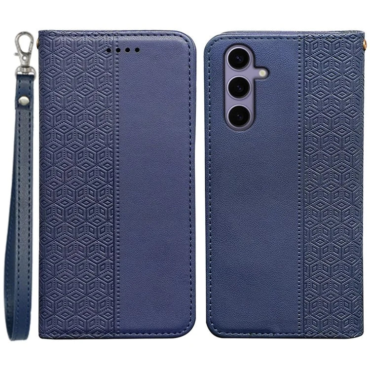 For Samsung Galaxy S24+ Wallet Phone Case Strong Magnetic Checkered Pattern Imprint Leather Flip Cover