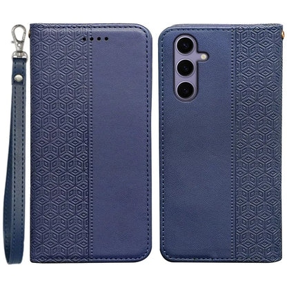 For Samsung Galaxy S24+ Wallet Phone Case Strong Magnetic Checkered Pattern Imprint Leather Flip Cover
