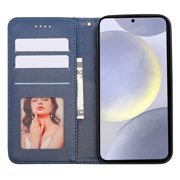 For Samsung Galaxy S24+ Wallet Phone Case Strong Magnetic Checkered Pattern Imprint Leather Flip Cover