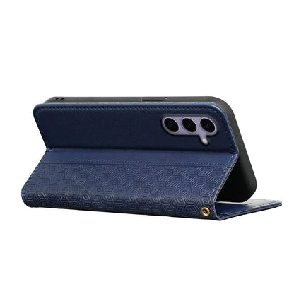 For Samsung Galaxy S24+ Wallet Phone Case Strong Magnetic Checkered Pattern Imprint Leather Flip Cover