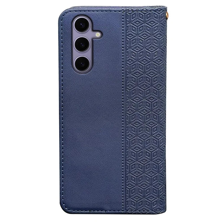 For Samsung Galaxy S24+ Wallet Phone Case Strong Magnetic Checkered Pattern Imprint Leather Flip Cover