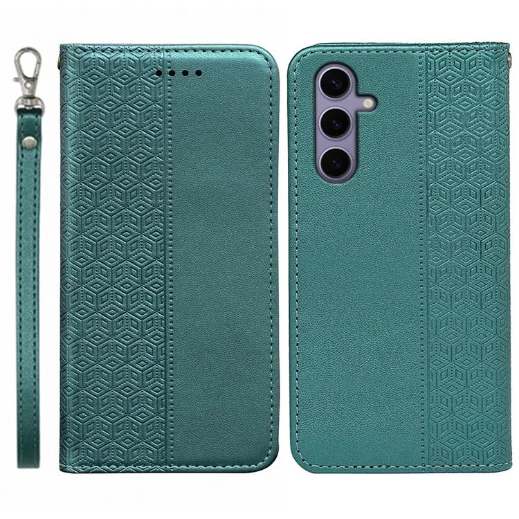 For Samsung Galaxy S24+ Wallet Phone Case Strong Magnetic Checkered Pattern Imprint Leather Flip Cover