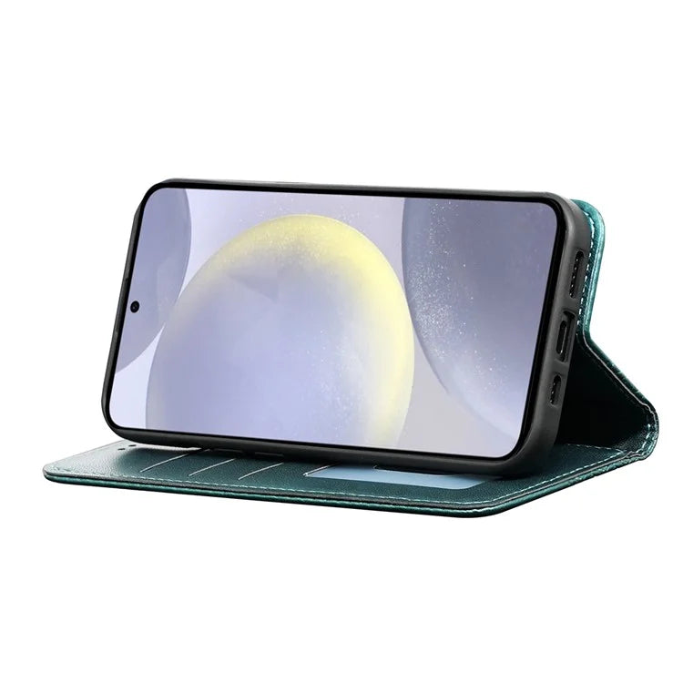 For Samsung Galaxy S24+ Wallet Phone Case Strong Magnetic Checkered Pattern Imprint Leather Flip Cover