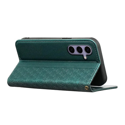 For Samsung Galaxy S24+ Wallet Phone Case Strong Magnetic Checkered Pattern Imprint Leather Flip Cover