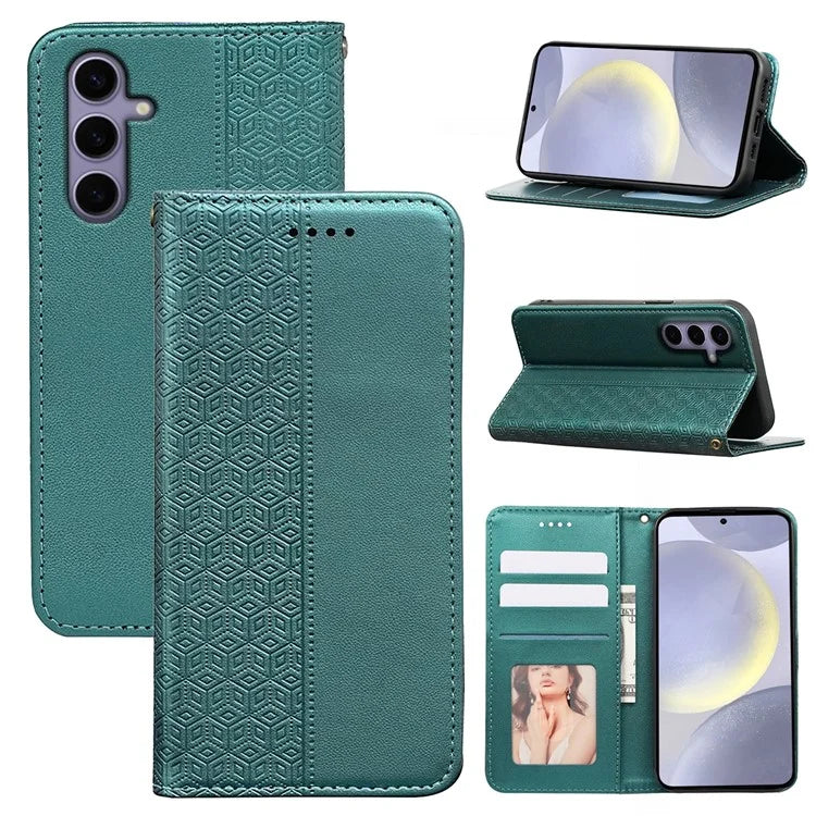 For Samsung Galaxy S24+ Wallet Phone Case Strong Magnetic Checkered Pattern Imprint Leather Flip Cover