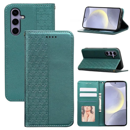 For Samsung Galaxy S24+ Wallet Phone Case Strong Magnetic Checkered Pattern Imprint Leather Flip Cover