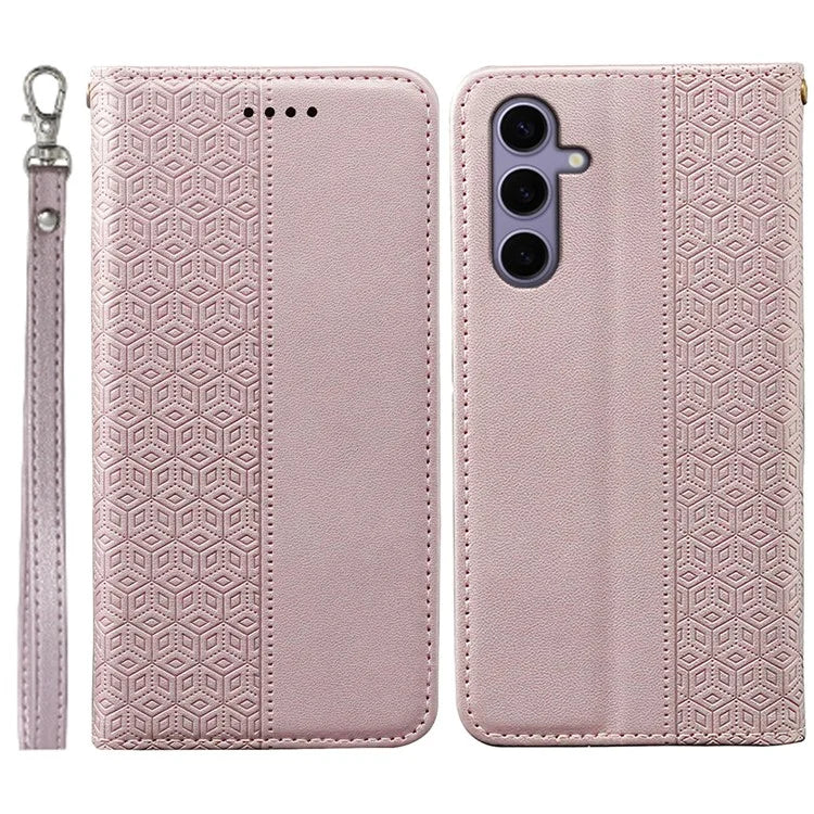 For Samsung Galaxy S24+ Wallet Phone Case Strong Magnetic Checkered Pattern Imprint Leather Flip Cover