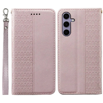 For Samsung Galaxy S24+ Wallet Phone Case Strong Magnetic Checkered Pattern Imprint Leather Flip Cover