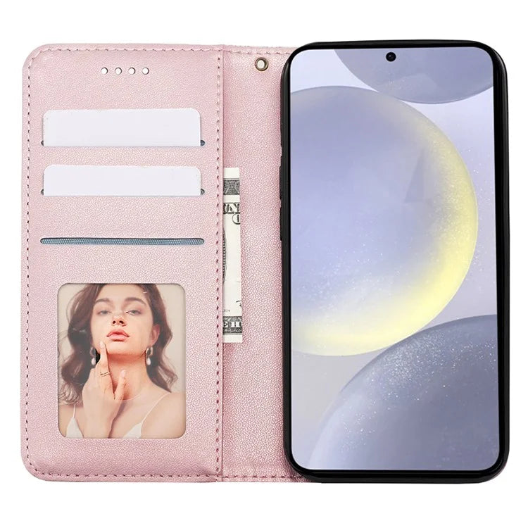 For Samsung Galaxy S24+ Wallet Phone Case Strong Magnetic Checkered Pattern Imprint Leather Flip Cover
