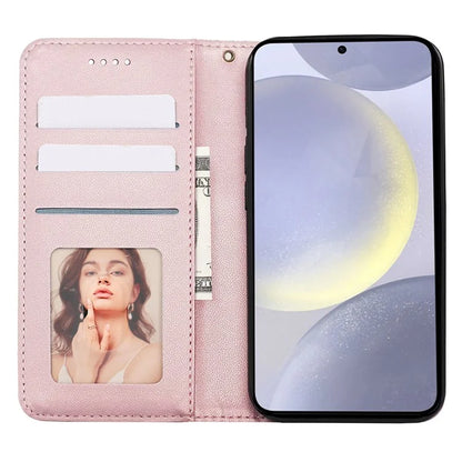 For Samsung Galaxy S24+ Wallet Phone Case Strong Magnetic Checkered Pattern Imprint Leather Flip Cover